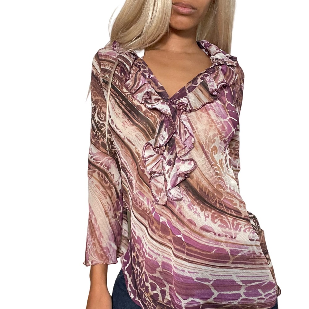 Vintage Y2K Mesh Print Top (XS-M)